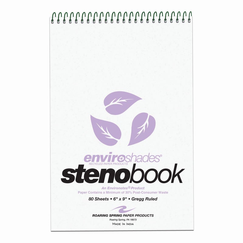 ROARING SPRING Enviroshades Colored Steno Books, 4 Pack of Memo Pads, Recycled Orchid Paper, 6" x 9", 80 Sheets, Gregg Ruled, Perforated, Wirebound, Heavy Chipboard Back - Image 1